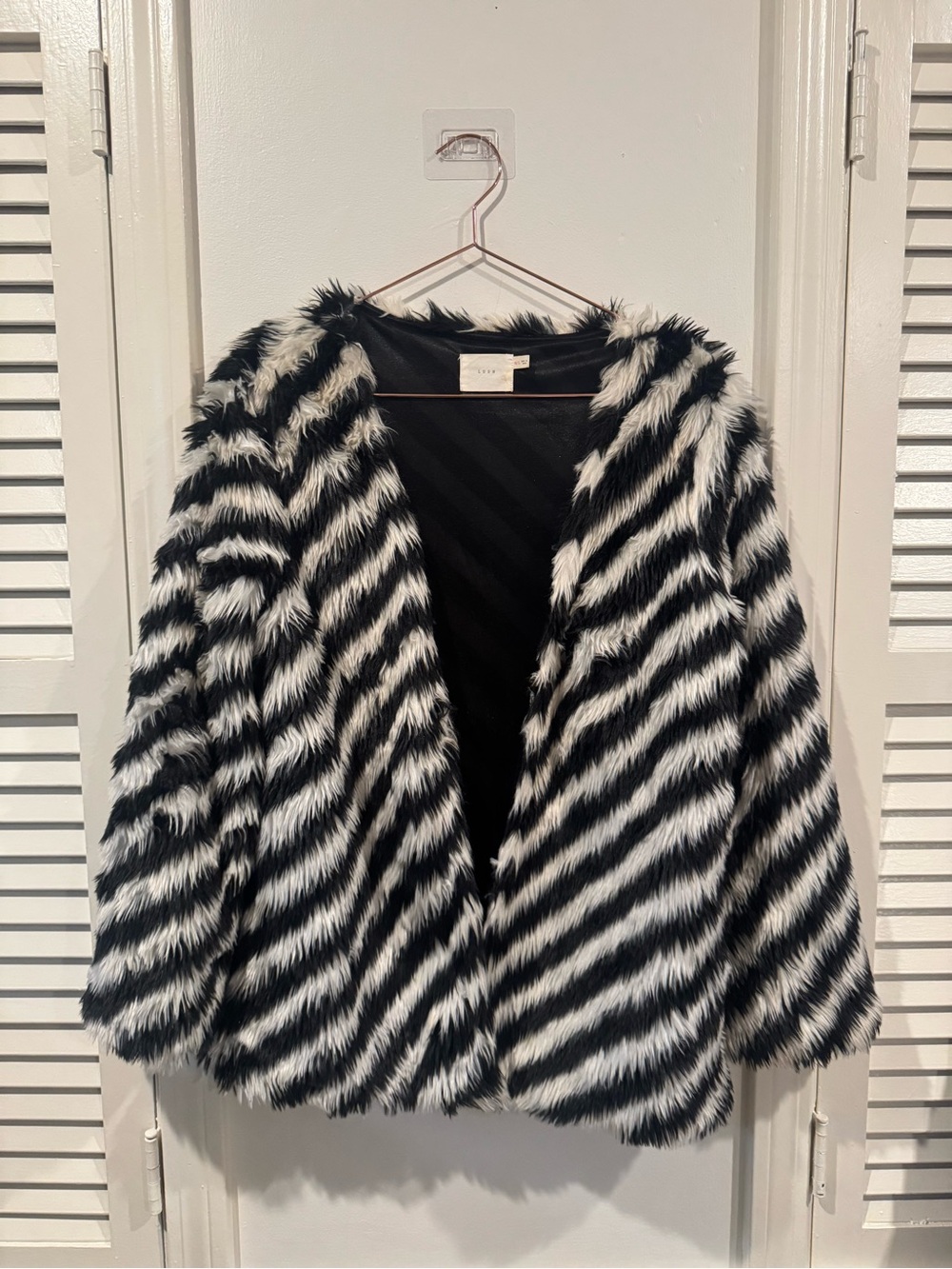 Lush Black and White Faux Fur Zebra Stripe Jacket